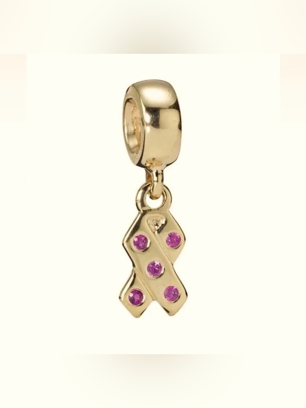 PANDORA 14K SOLID GOLD BREAST CANCER RIBBON PINK CHARM SAPPHIRE DANGLE 750342PSA